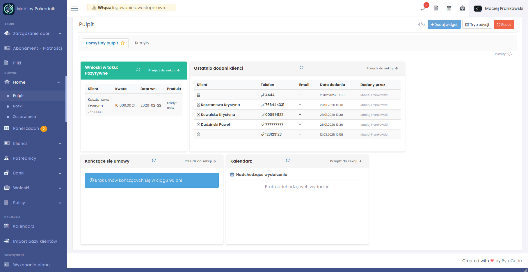Ekran: Pulpit użytkownika